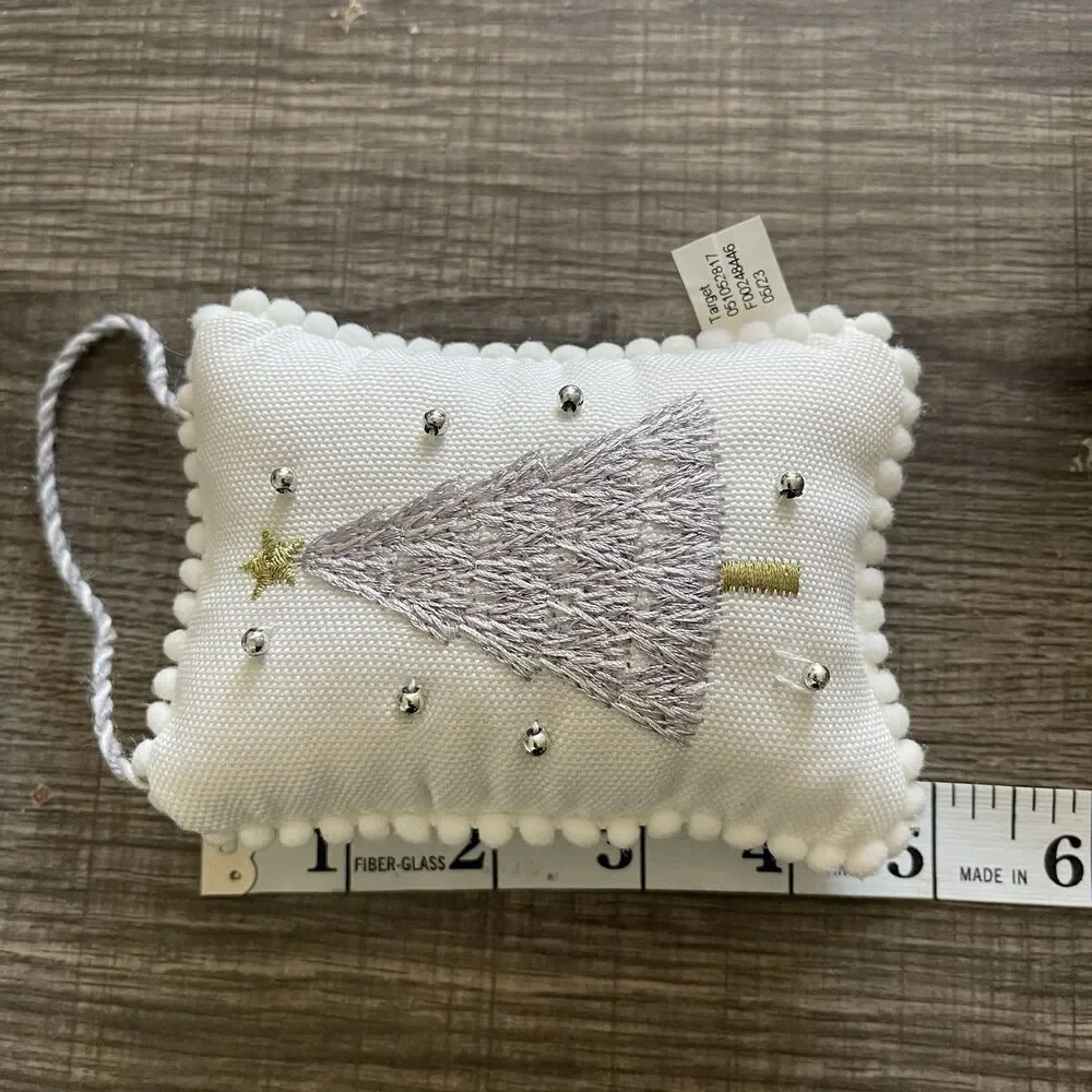 Target Set Of 3 White Embroidered Christmas Tree Pillow Ornament 5in X 3.5in